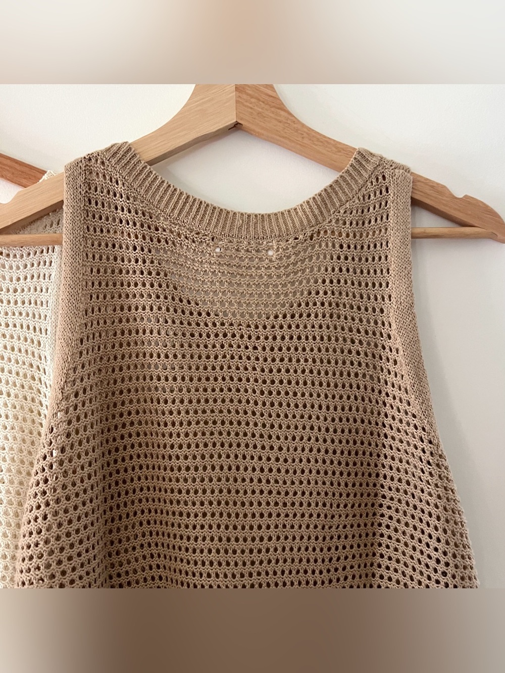 Amazon Pair of Beige and Taupe Crochet Knit Tank Tops - Picture 6 of 6